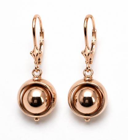 Genuine 9ct 9k 375 Yellow, Rose or White Gold 12mm Spinning Belcher Ball Continental Hooks Earring