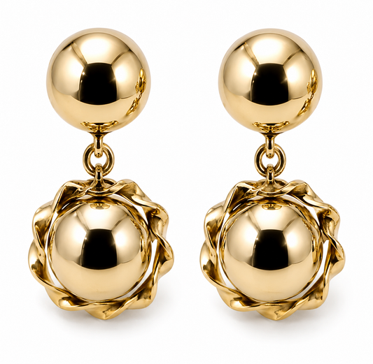 Genuine 9ct 9k 375 Yellow, Rose or White Gold Double Ball Fancy Drop Half Ball Stud Earrings