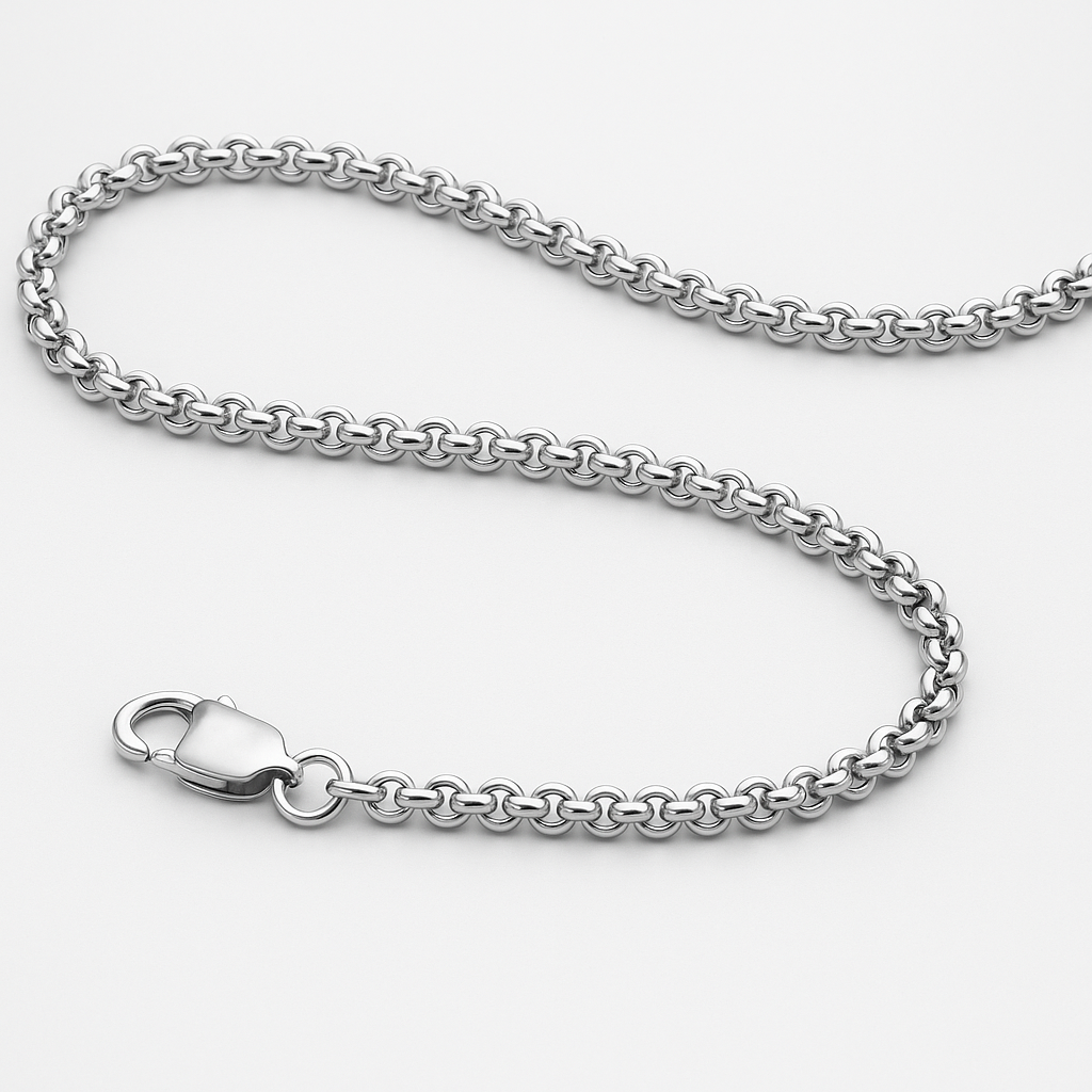 Genuine 9ct 9k White Gold Round Belcher Cable Chain 45cm 3.5mm wide