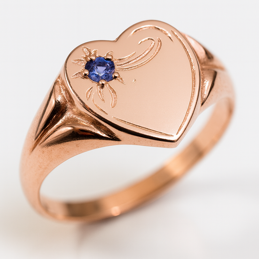 Genuine 9ct 9K Rose Gold Blue Tanzanite (Birthstone- December) Signet Ring 265