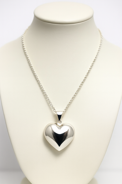 Sterling Silver 925 Medium Puffy Bubble Heart Pendant + 45cm Chain