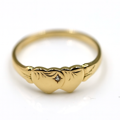 Genuine 9ct 9k Yellow, Rose or White Gold Aust White Sapphire Double Heart Signet Ring