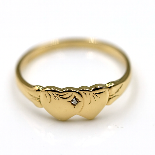 Genuine 9ct 9k Yellow, Rose or White Gold Aust White Sapphire Double Heart Signet Ring