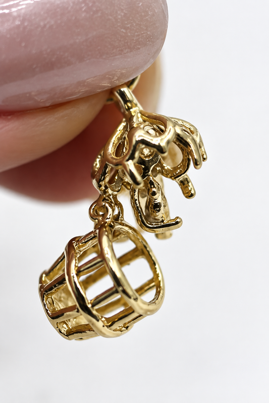 Kaedesigns Small 9ct 9k 375 Yellow Gold Solid Bird Cage with Bird Pendant or Charm