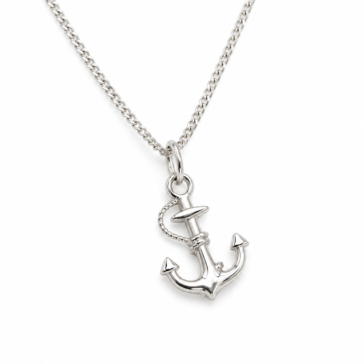 Sterling Silver 925 Anchor Pendant Charm + Curb Necklace