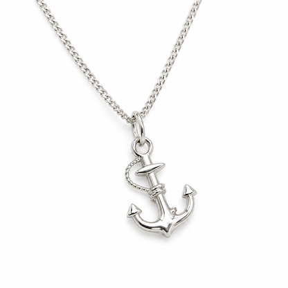 Sterling Silver 925 Anchor Pendant Charm + Curb Necklace