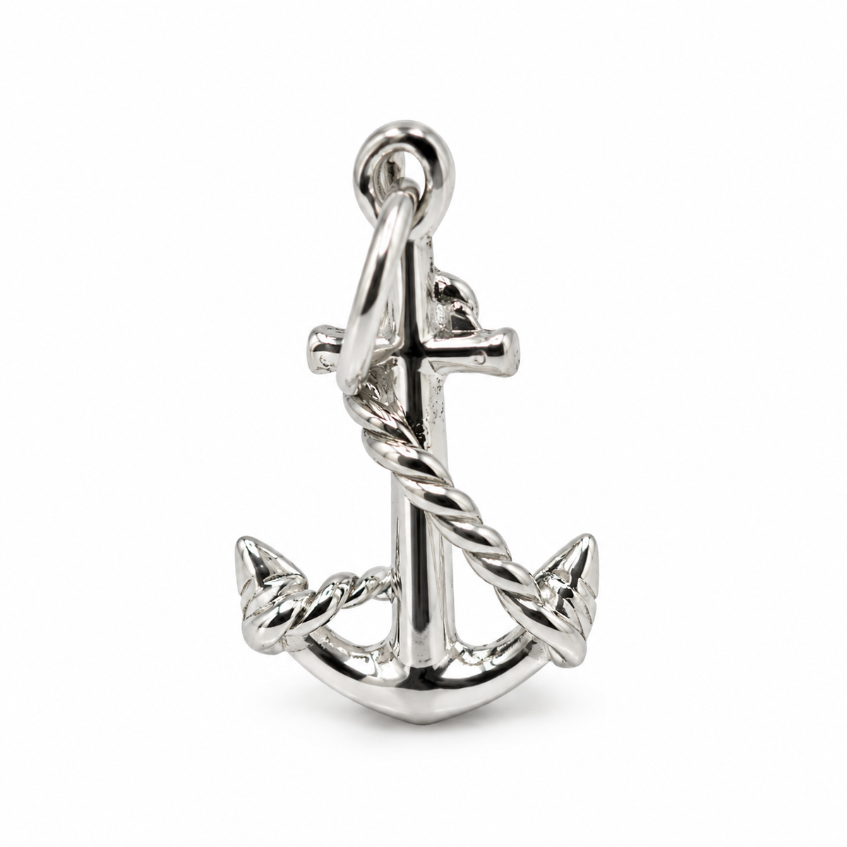 Small Sterling Silver 925 Solid Anchor & Rope Boat Pendant Charm