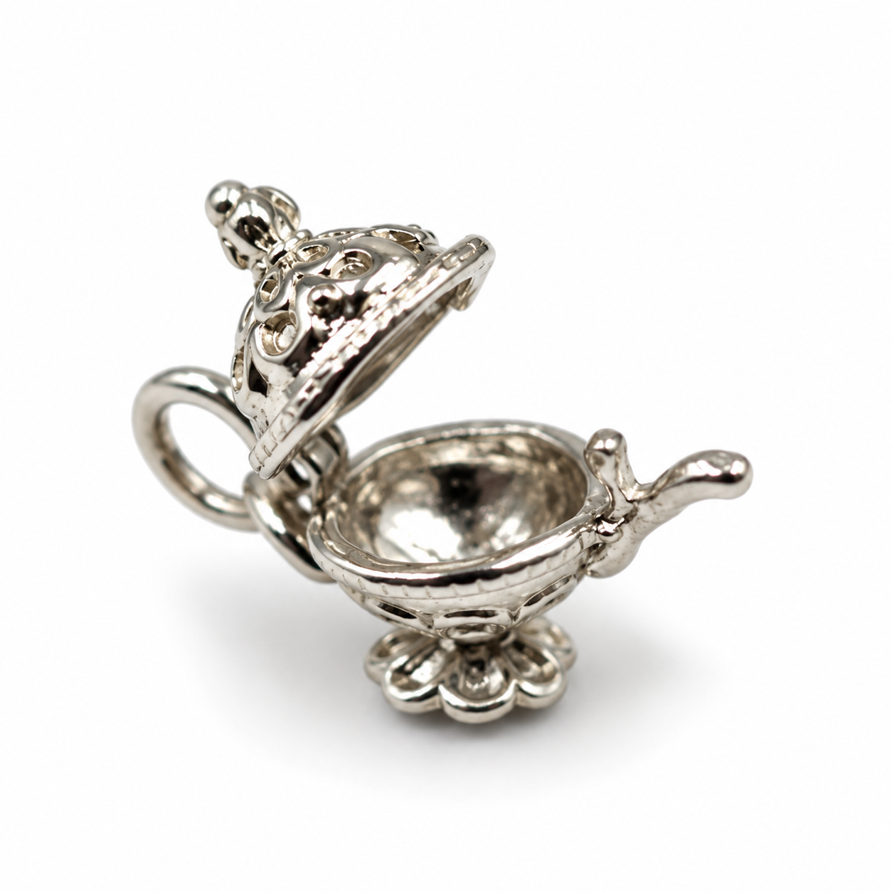 Small Sterling Silver 925 Solid Fancy Tea Pot Pendant Charm