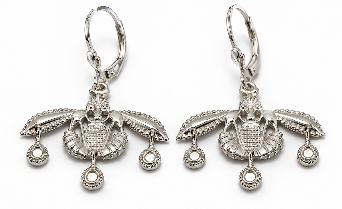 Genuine 9ct 9k 375 Yellow, Rose or White Gold Ancient Minoan Greek Crete Malia Bees Earrings with Hooks