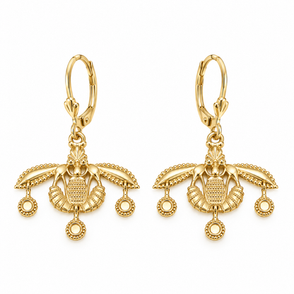 Genuine 9ct 9k 375 Yellow, Rose or White Gold Ancient Minoan Greek Crete Malia Bees Earrings with Hooks