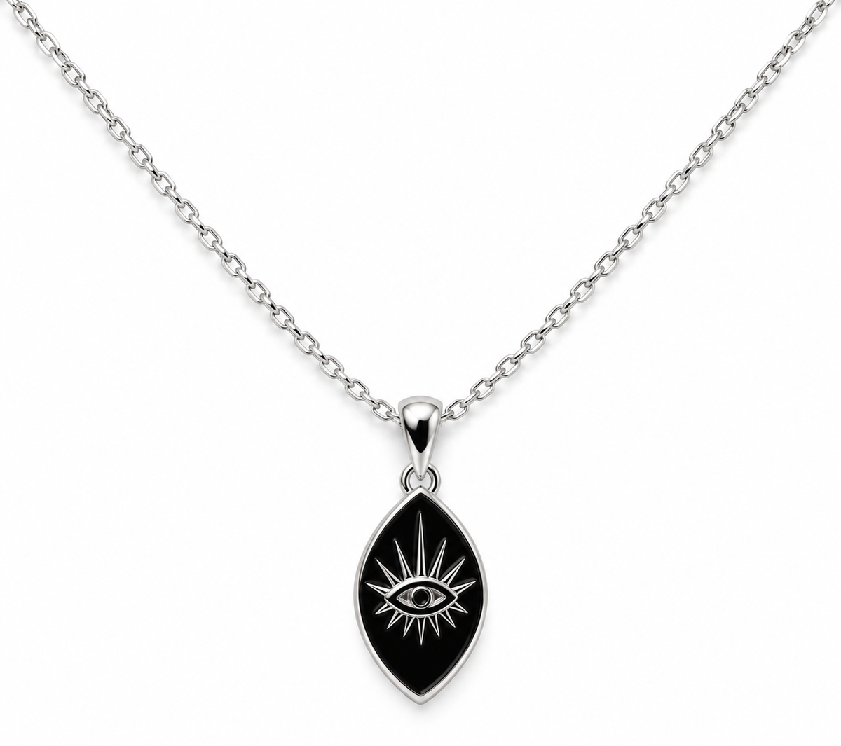 Genuine Sterling Silver 925 Greek Eye Charm Pendant & Diamond Cut Cable Chain Necklace - Choose your Necklace Length (Copy)