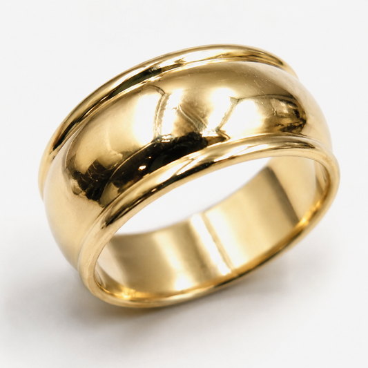 Genuine 9ct 9K 375 Yellow, Rose or White Gold Ridged Dome Ring 10mm - Choose your size
