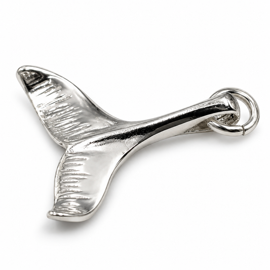 Genuine Sterling Silver 925 Large Whale Tail Solid Pendant Charm