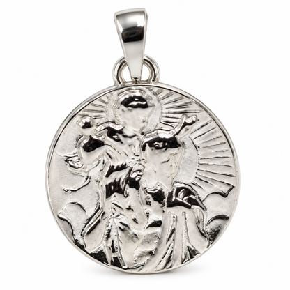 Sterling Silver 925 St Christopher 21mm Round Pendant Travel Saint + Diamond Cut Necklace