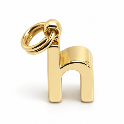 Genuine 9ct Solid Yellow, Rose or White Gold Initial Small Pendant h with split ring