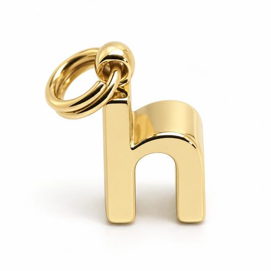 Genuine 9ct Solid Yellow, Rose or White Gold Initial Small Pendant h with split ring