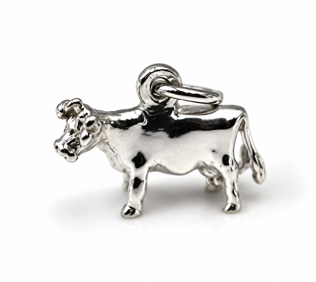 Genuine Sterling Silver 925 Cow 3D Pendant Or Charm