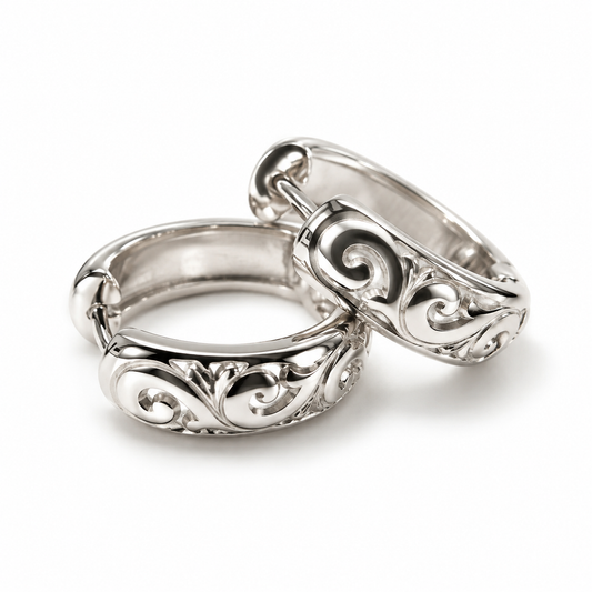 Kaedesigns, Genuine Sterling Silver 925 Hoop Filigree Huggies Earrings