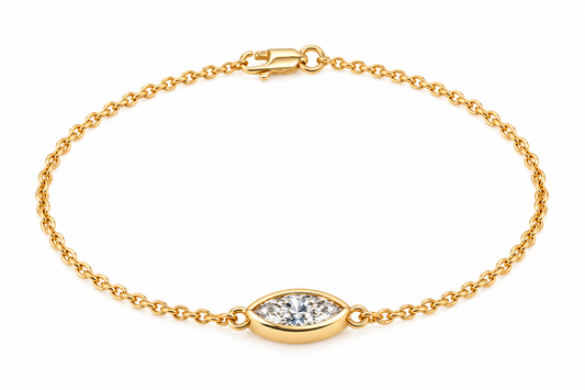 Genuine 9ct 9k 375 Yellow, Rose or White Gold Lab Grown 1.2ct Diamond Marquise Belcher 20cm Bracelet