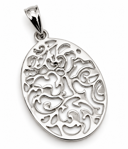 Solid 9ct 9k 375 Yellow, Rose or White Gold Medium Size Oval Filigree Pendant