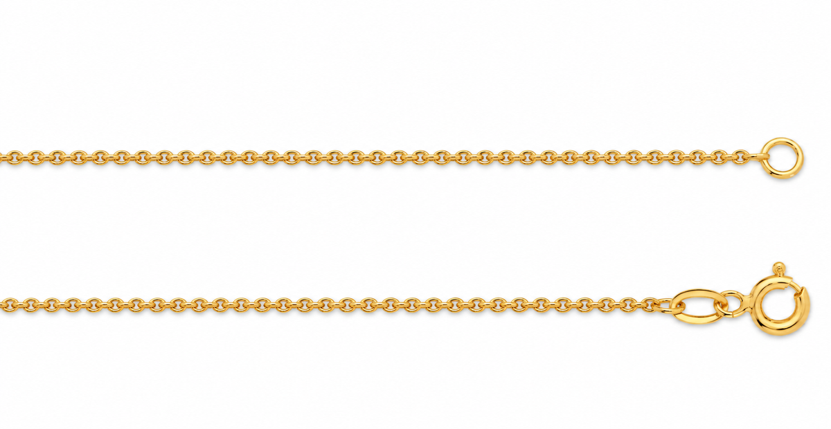 Genuine 9ct Yellow Gold Cable Chain Necklace - 1.3mm, 40cm 45cm 50cm or 60cm