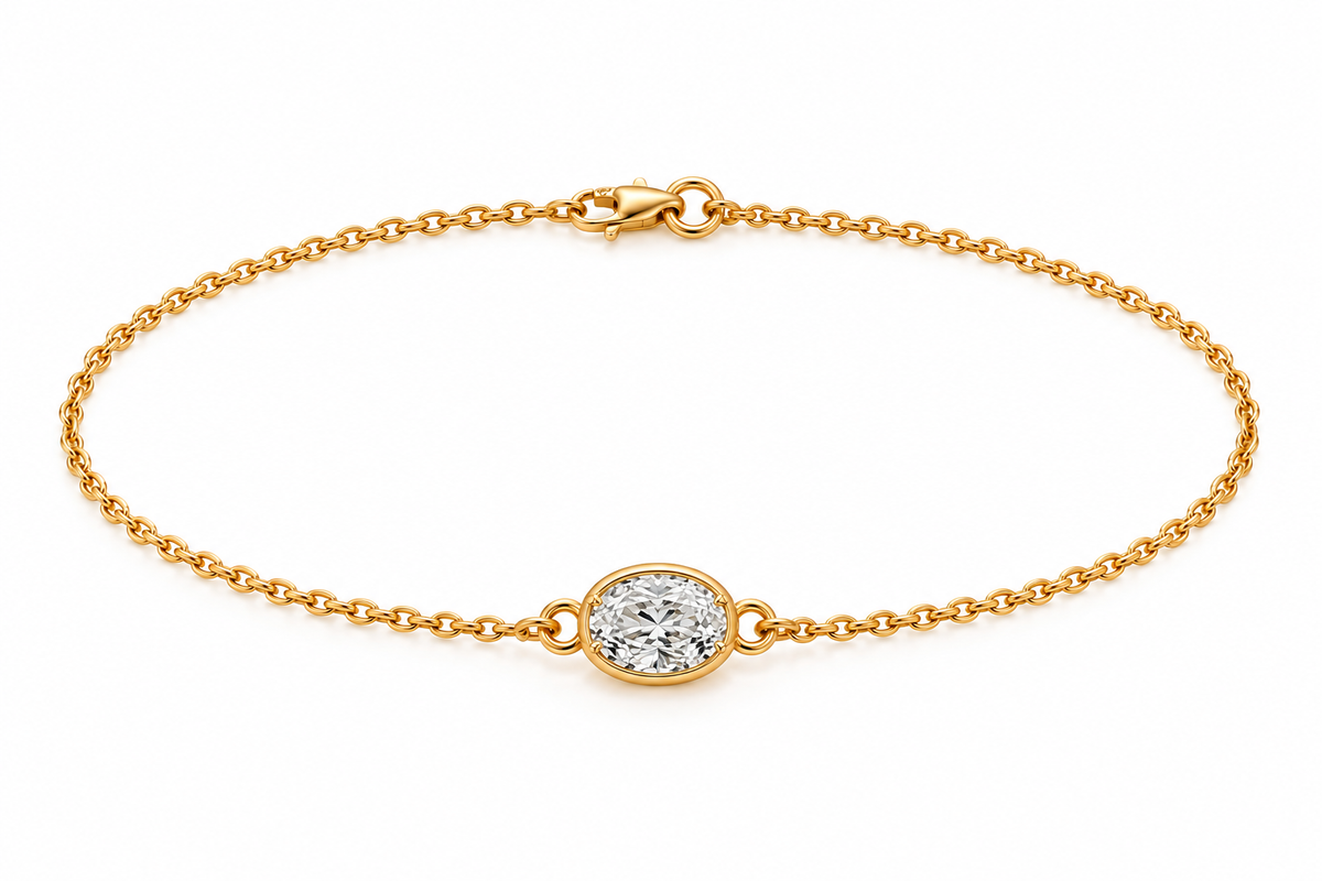 Genuine 9ct 9k 375 Yellow, Rose or White Gold Certified Lab Grown 1.2ct Diamond Oval Belcher 20cm Bracelet