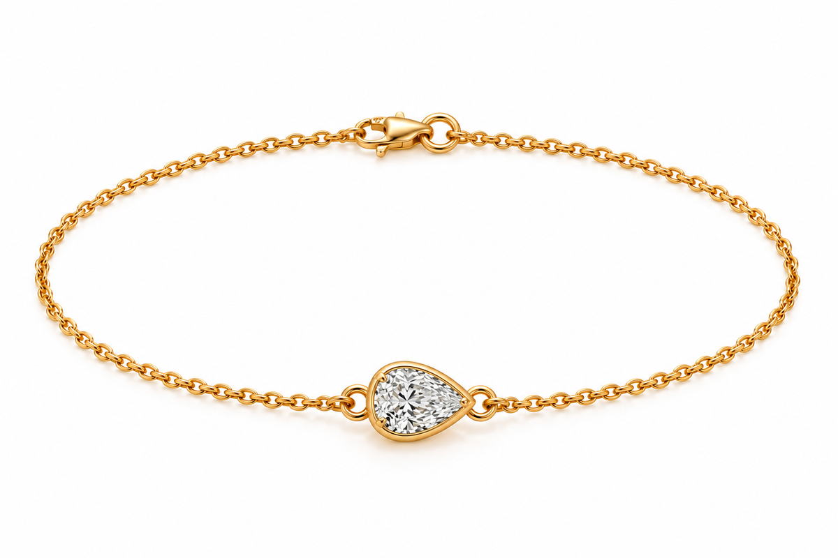 Genuine 9ct 9k 375 Yellow, Rose or White Gold Certified Lab Grown 1.2ct Diamond Pear Belcher 20cm Bracelet