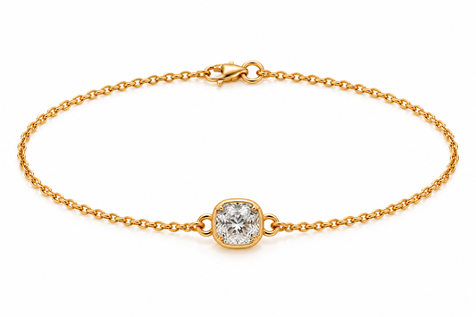 Genuine 9ct 9k 375 Yellow, Rose or White Gold Certified Lab Grown 1.2ct Diamond Cushion Cut Belcher 20cm Bracelet