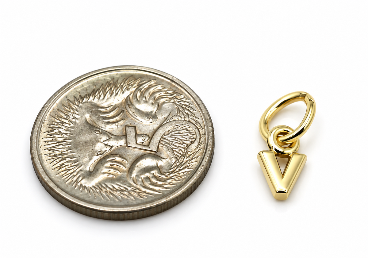 Tiny 9ct Gold Letter V Initial Pendant Charm | Yellow, Rose or White