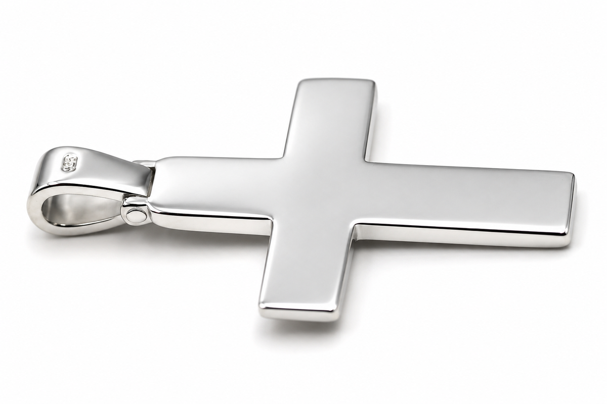 Genuine Solid Sterling Silver 925 Heavy Huge Large Ridged Plain Cross Pendant -  50mm Including Bale x Width 30mm