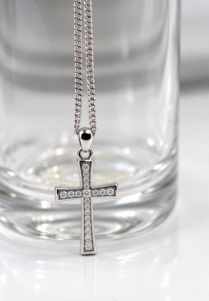 Sterling Silver 925 CZ Cross Pendant  + Necklace Chain