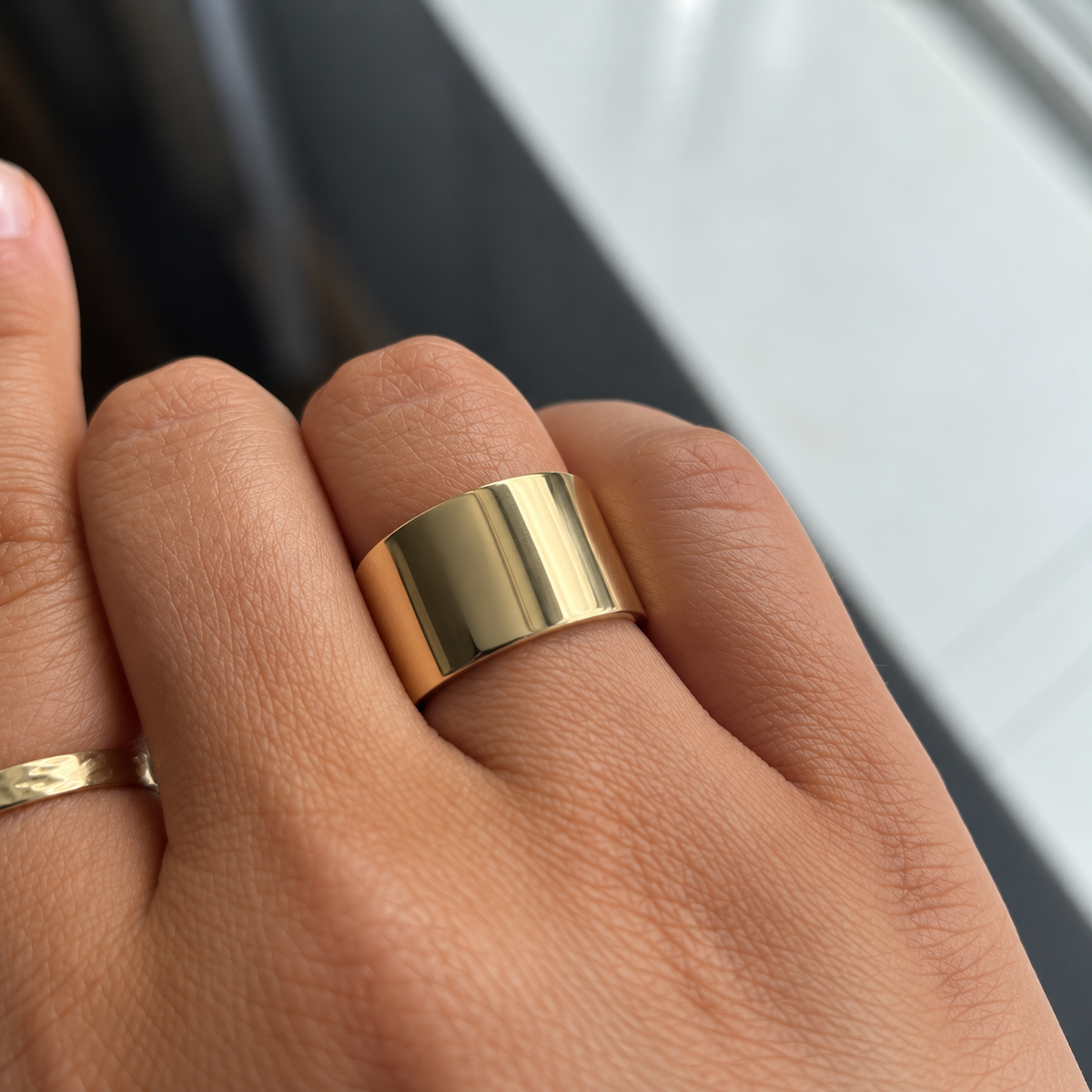 Genuine 9ct 9k 375 Yellow, Rose or White Gold 12mm Wide Flat Cigar Band Ring - Choose your ring size H to P