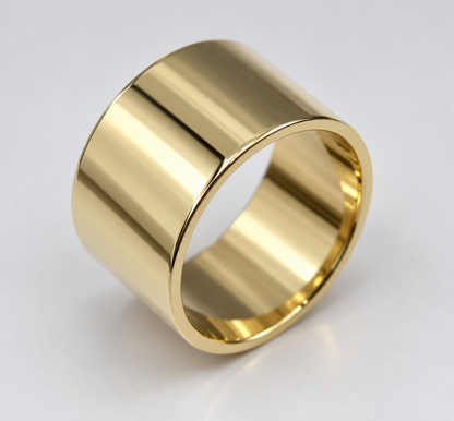 Genuine 9ct 9k 375 Yellow, Rose or White Gold 12mm Wide Flat Cigar Band Ring - Choose your ring size H to P