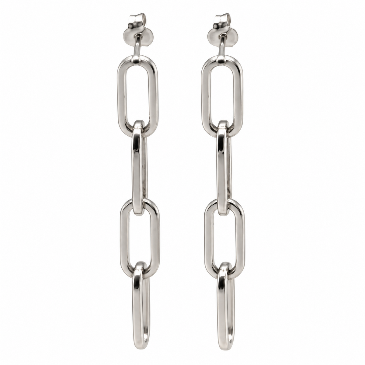 Sterling Silver 925 4 Link Paper Clip Link Drop Earrings