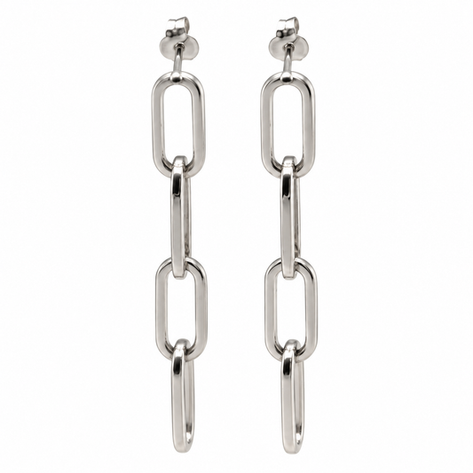 Sterling Silver 925 4 Link Paper Clip Link Drop Earrings