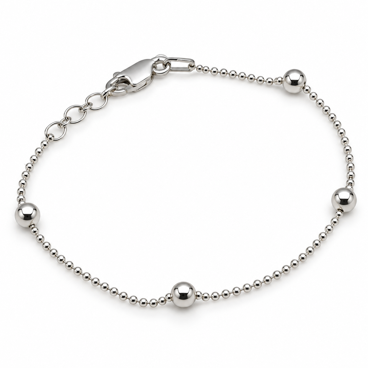 Sterling Silver 925 Thin 1.2mm and 4mm ball bracelet 19cm long