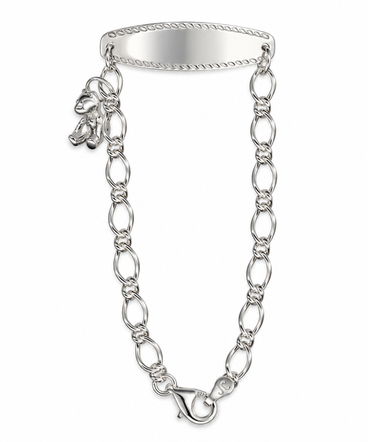 Genuine 925 Sterling Silver Teddy ID Baby Bracelet - Free engraving