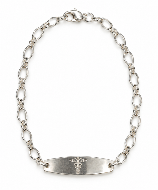 Genuine 925 Sterling Silver Oval Figaro Medical ID Bracelet 19cm