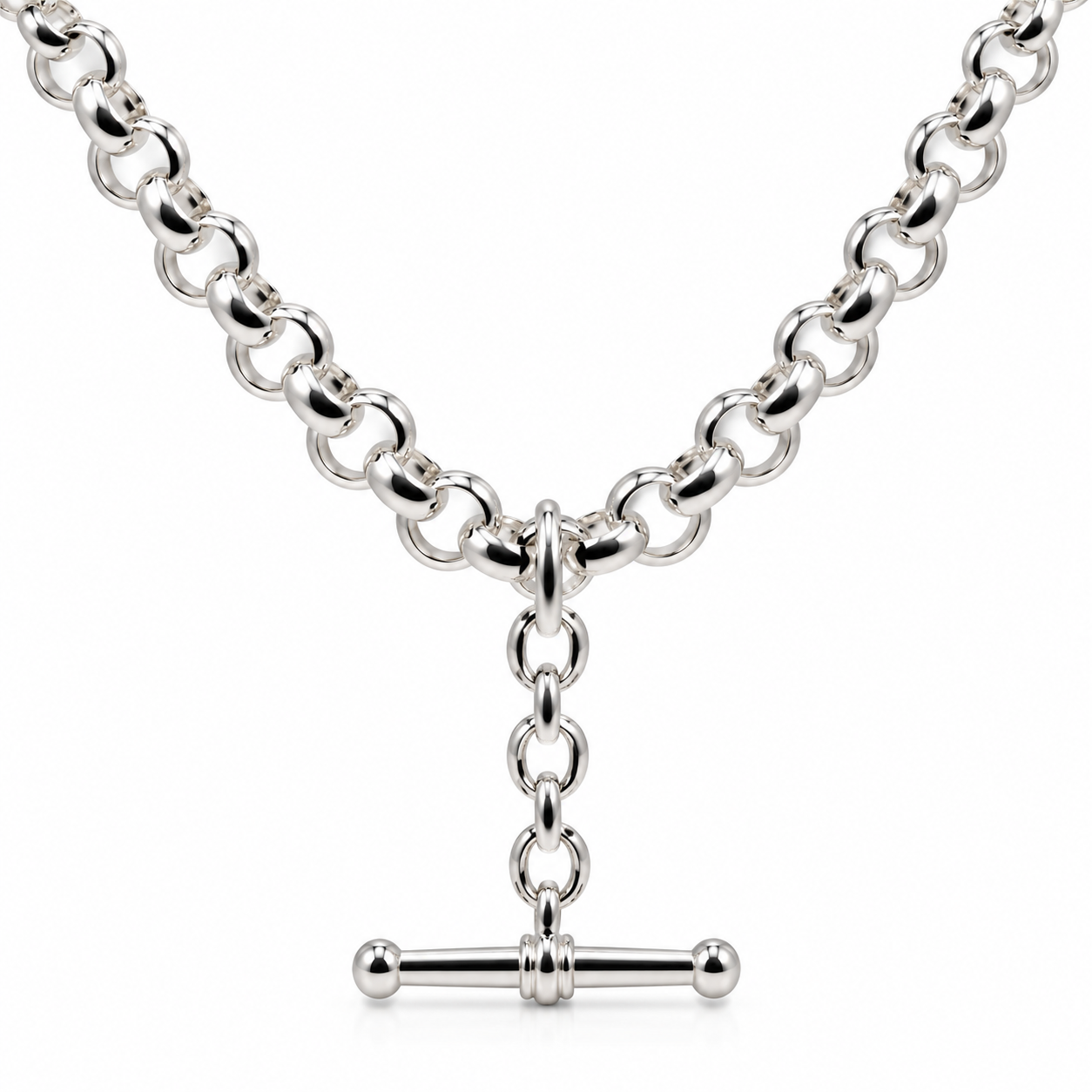 Sterling Silver 925 50cm Antique Round Belcher Link FOB Chain Necklace