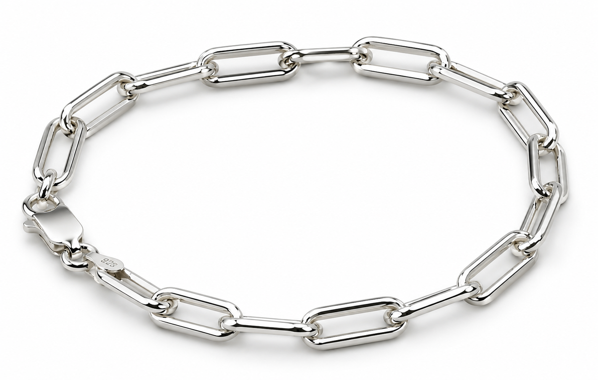 Sterling Silver 925 Paperclip Link Bracelet, 19cm
