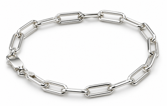 Sterling Silver 925 Paperclip Link Bracelet, 19cm