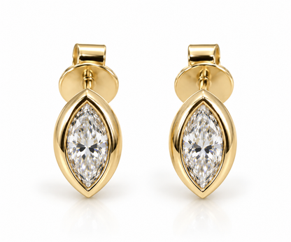 Genuine 9ct Yellow, Rose or White Gold 2.00ct Total Diamond Weight Marquise Bezel Set Lab Grown Diamond Stud Earrings
