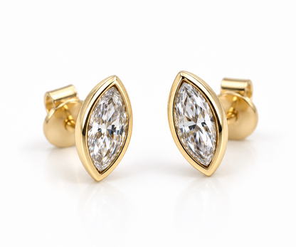 Genuine 9ct Yellow, Rose or White Gold 2.00ct Total Diamond Weight Marquise Bezel Set Lab Grown Diamond Stud Earrings