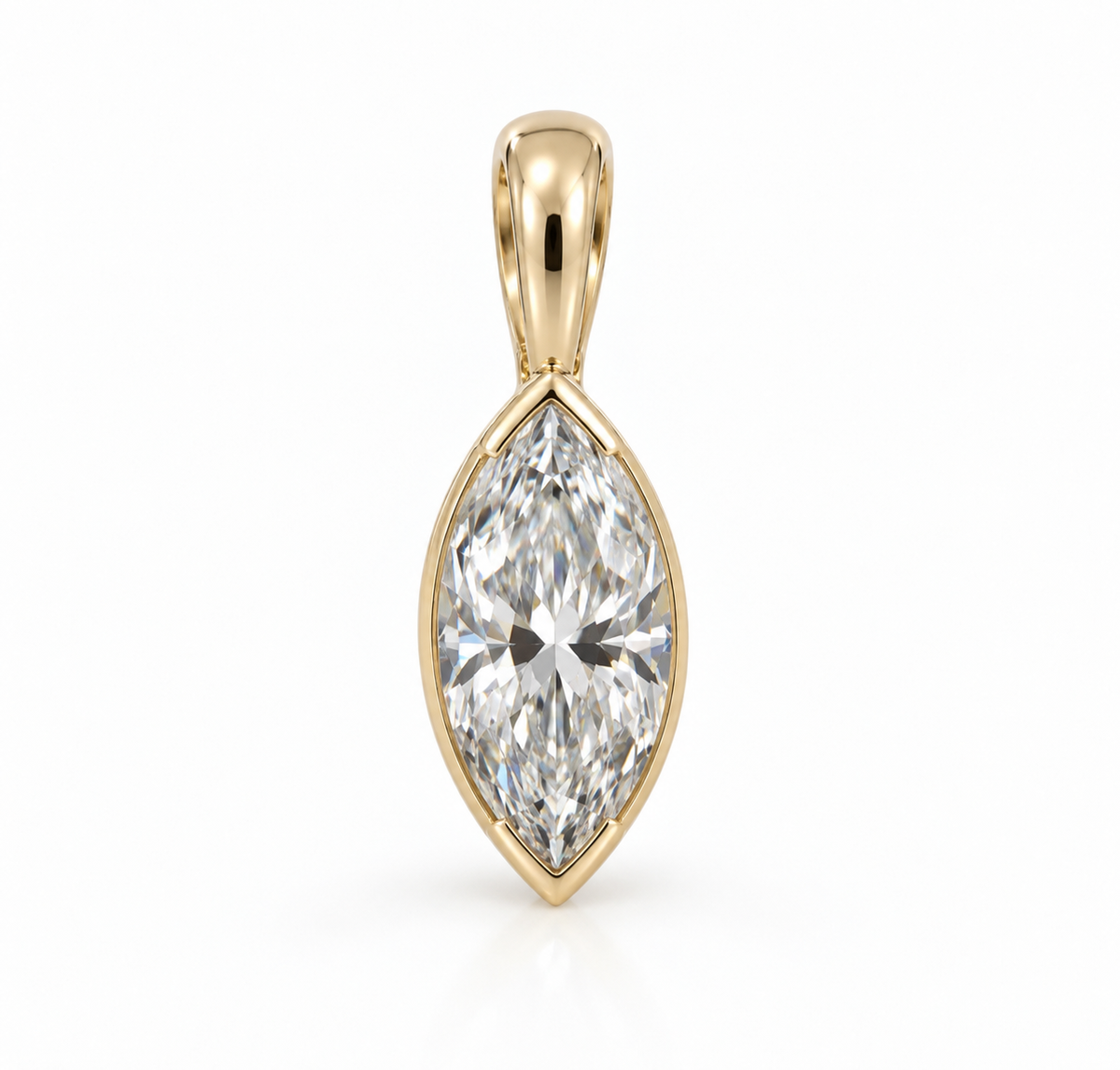Genuine 9ct 9k 375 Yellow, Rose or White Gold 2ct Marquise Bezel Set Lab Grown Diamond Pendant
