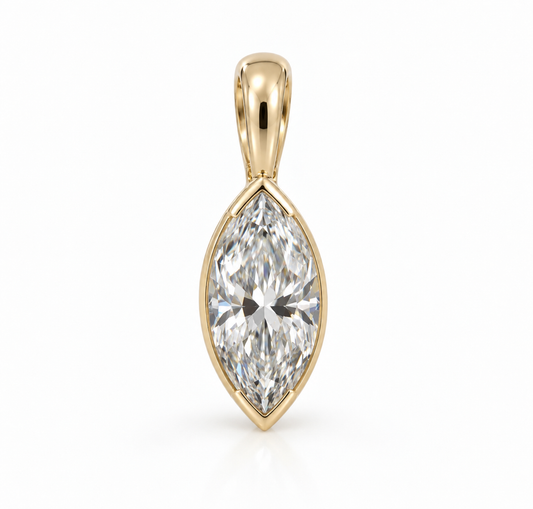 Genuine 9ct 9k 375 Yellow, Rose or White Gold 2ct Marquise Bezel Set Lab Grown Diamond Pendant