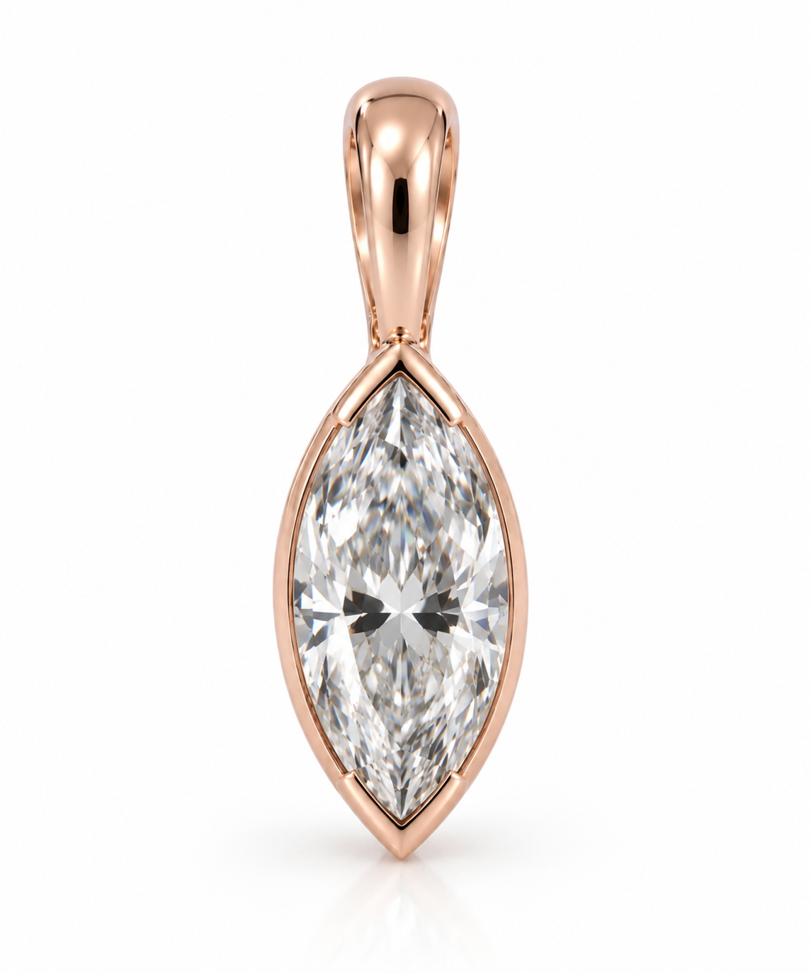 Genuine 9ct 9k 375 Yellow, Rose or White Gold 2ct Marquise Bezel Set Lab Grown Diamond Pendant