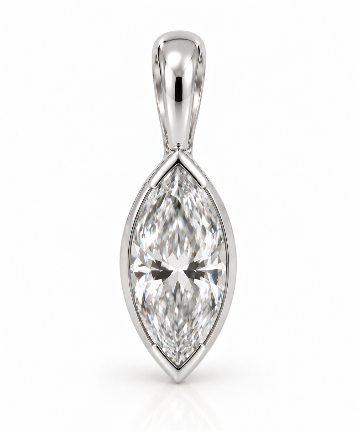 Genuine 9ct 9k 375 Yellow, Rose or White Gold 2ct Marquise Bezel Set Lab Grown Diamond Pendant