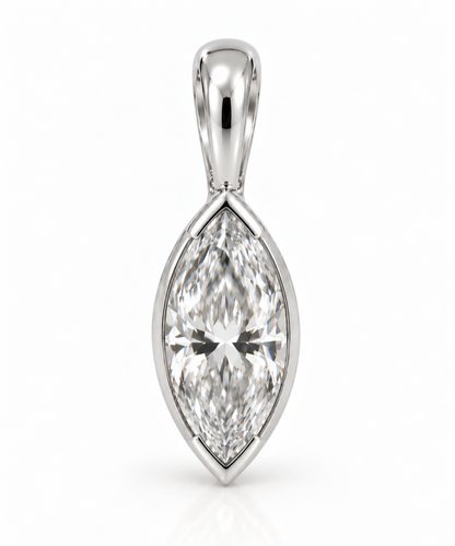 Genuine 9ct 9k 375 Yellow, Rose or White Gold 2ct Marquise Bezel Set Lab Grown Diamond Pendant