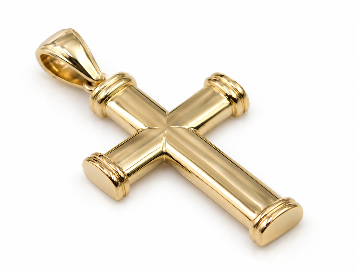 Kaedesigns Genuine 9ct 9K 375 Yellow, Rose or White Gold Large Ribbed Plain Cross Pendant