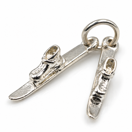 Genuine Sterling Silver 925 Pair Snow Skis Charm Pendant